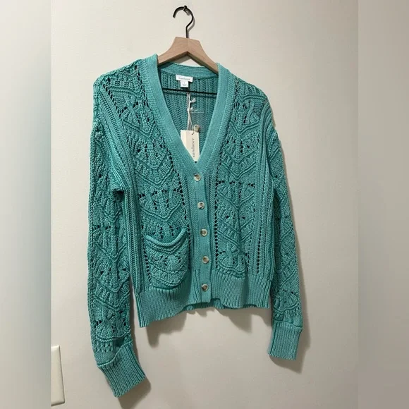NWT Sundance Aveline Crochet Sea Green Business Casual Cardigan Size Small - Picture 4 of 8